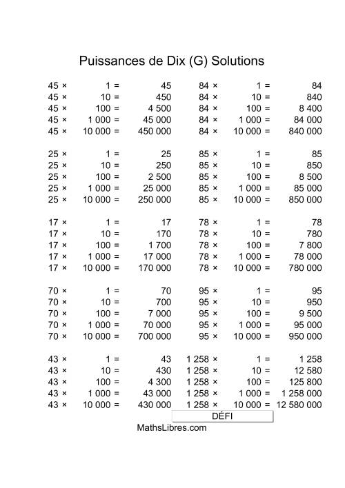 Nombres deux-chiffres multipliés par puissances positives de dix (G) page 2