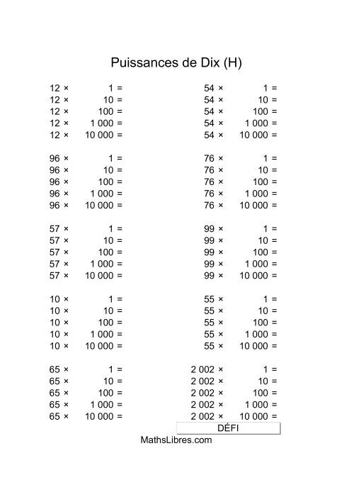 Nombres deux-chiffres multipliés par puissances positives de dix (H)