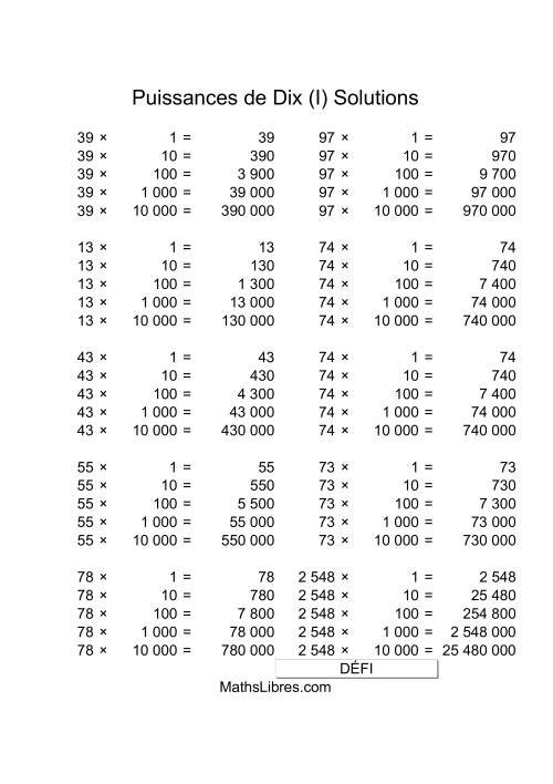 Nombres deux-chiffres multipliés par puissances positives de dix (I) page 2