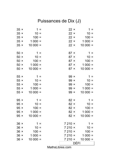 Nombres deux-chiffres multipliés par puissances positives de dix (J)