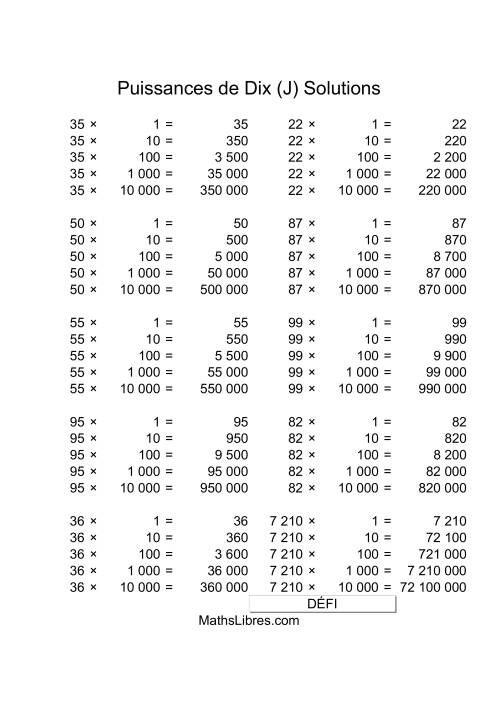 Nombres deux-chiffres multipliés par puissances positives de dix (J) page 2