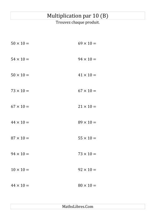Multiplication de nombres entiers par 10 (B)