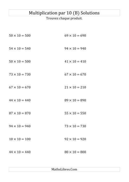 Multiplication de nombres entiers par 10 (B) page 2