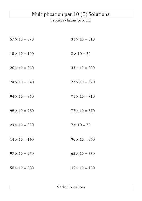 Multiplication de nombres entiers par 10 (C) page 2