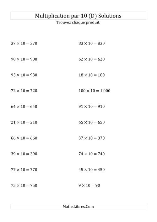 Multiplication de nombres entiers par 10 (D) page 2