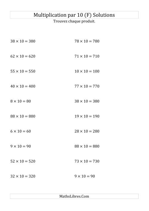 Multiplication de nombres entiers par 10 (F) page 2