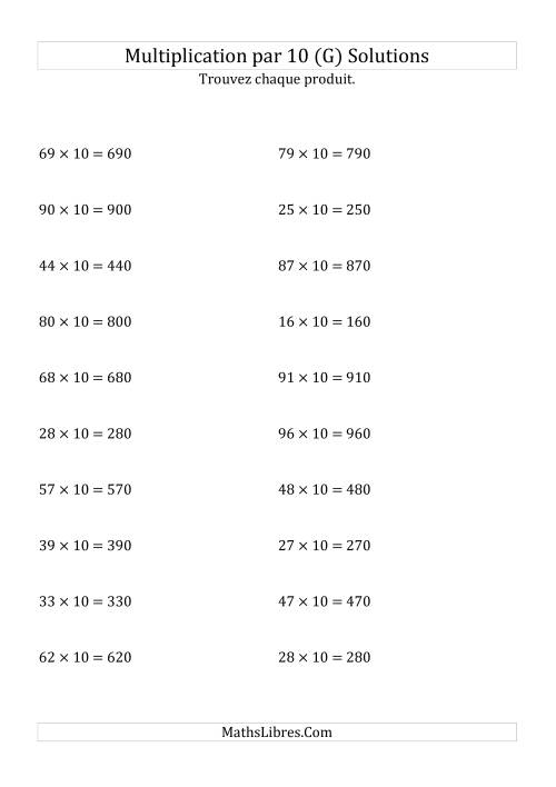 Multiplication de nombres entiers par 10 (G) page 2