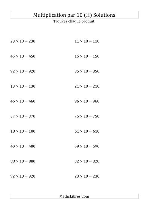 Multiplication de nombres entiers par 10 (H) page 2