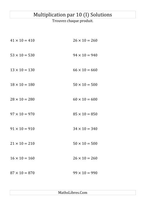 Multiplication de nombres entiers par 10 (I) page 2