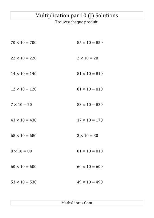 Multiplication de nombres entiers par 10 (J) page 2