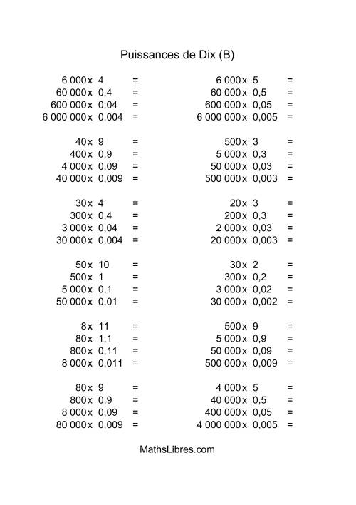Nombres entiers multipliés par multiples de puissances négatives de dix (quotients entiers) (B)
