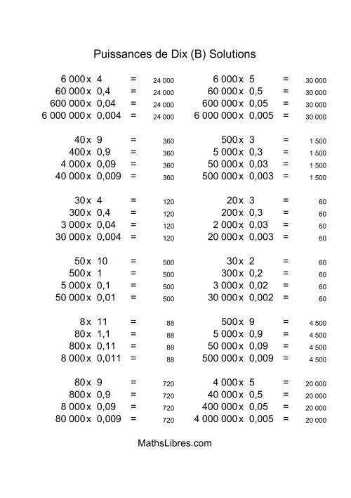 Nombres entiers multipliés par multiples de puissances négatives de dix (quotients entiers) (B) page 2