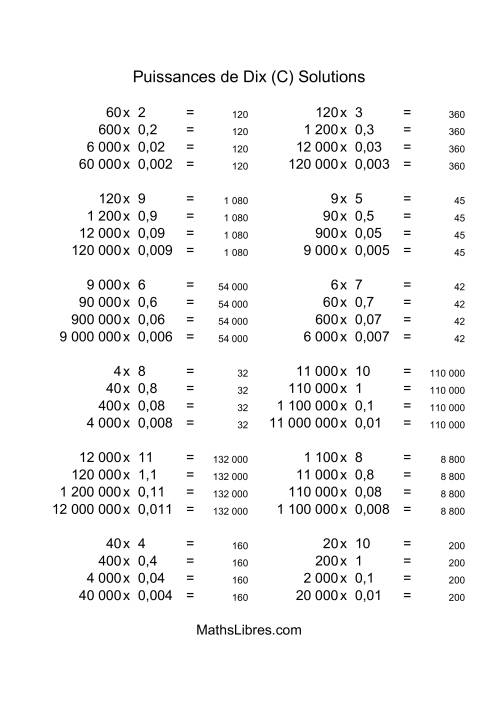 Nombres entiers multipliés par multiples de puissances négatives de dix (quotients entiers) (C) page 2