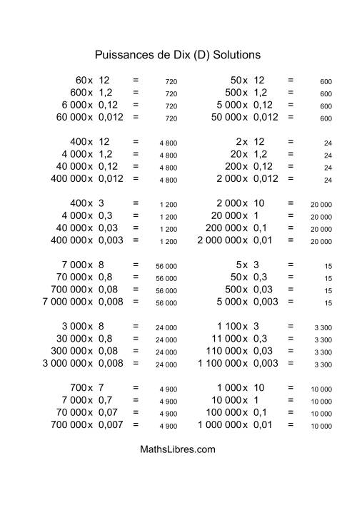 Nombres entiers multipliés par multiples de puissances négatives de dix (quotients entiers) (D) page 2