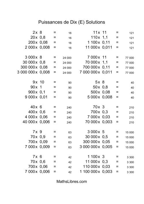 Nombres entiers multipliés par multiples de puissances négatives de dix (quotients entiers) (E) page 2