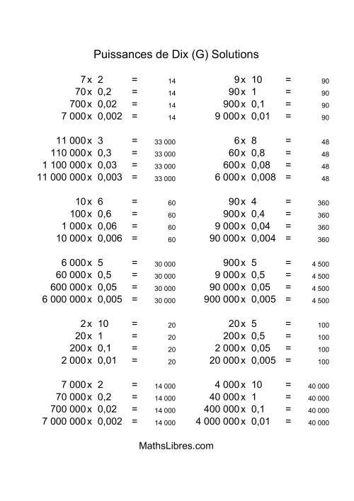 Nombres entiers multipliés par multiples de puissances négatives de dix (quotients entiers) (G) page 2