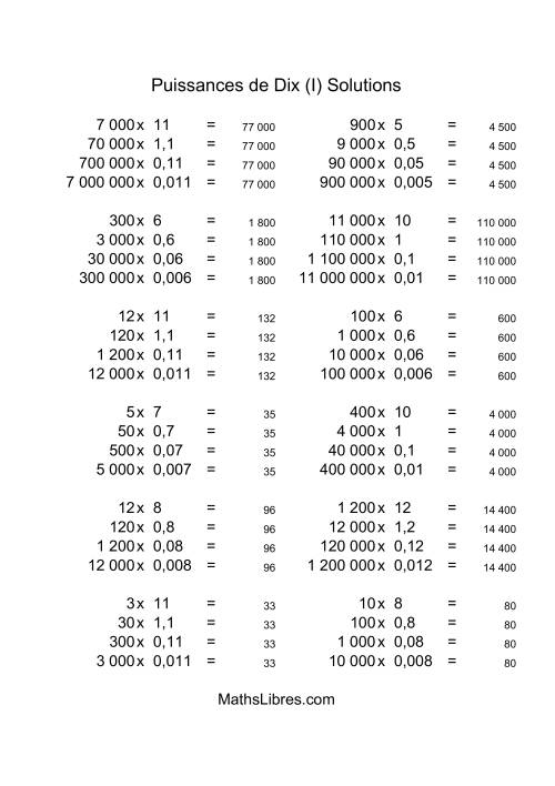 Nombres entiers multipliés par multiples de puissances négatives de dix (quotients entiers) (I) page 2