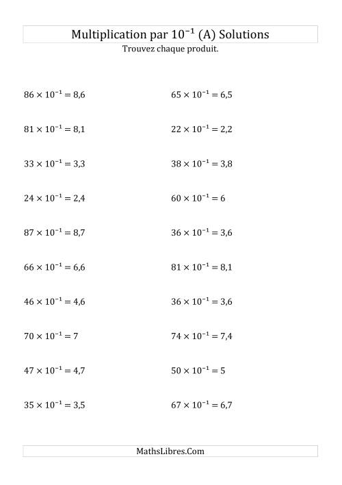 Multiplication de nombres entiers par 10⁻¹ (A) page 2