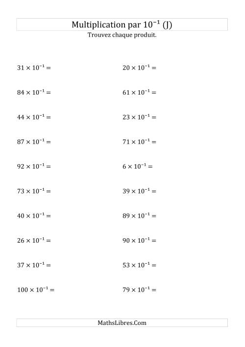 Multiplication de nombres entiers par 10⁻¹ (J)