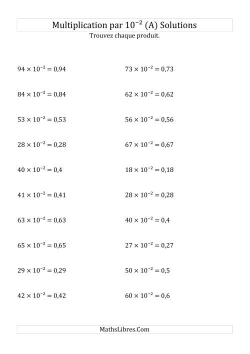 Multiplication de nombres entiers par 10⁻² (A) page 2