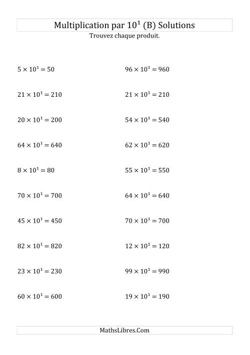 Multiplication de nombres entiers par 10¹ (B) page 2