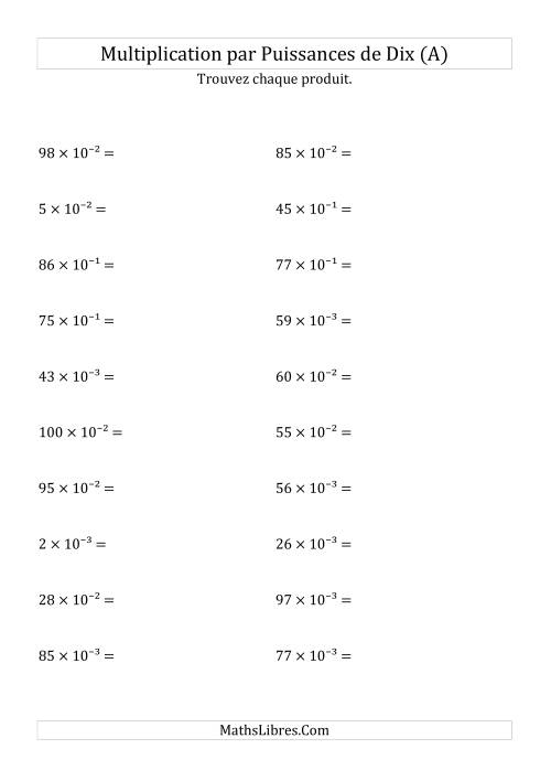 Multiplication de nombres entiers par puissances négatives (A)