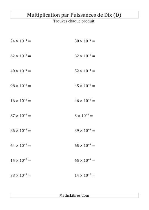 Multiplication de nombres entiers par puissances négatives (D)