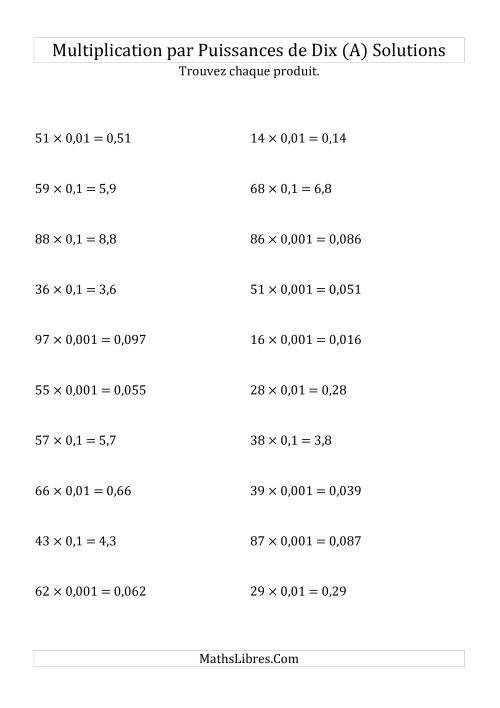 Multiplication de nombres entiers par puissances négatives de dix (forme standard) (A) page 2