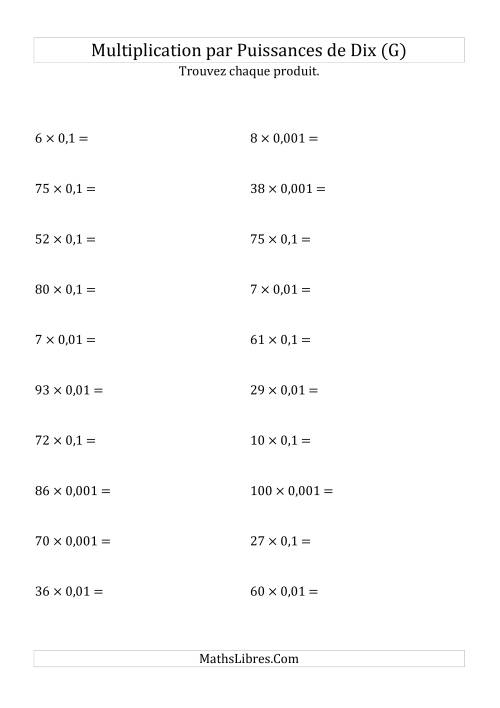 Multiplication de nombres entiers par puissances négatives de dix (forme standard) (G)