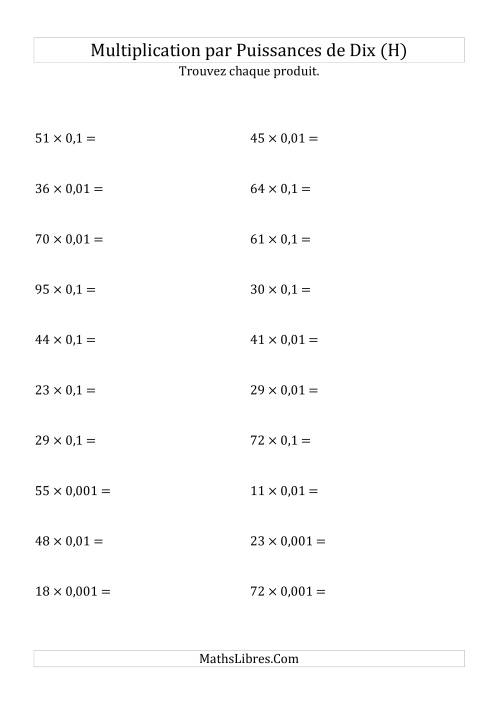 Multiplication de nombres entiers par puissances négatives de dix (forme standard) (H)
