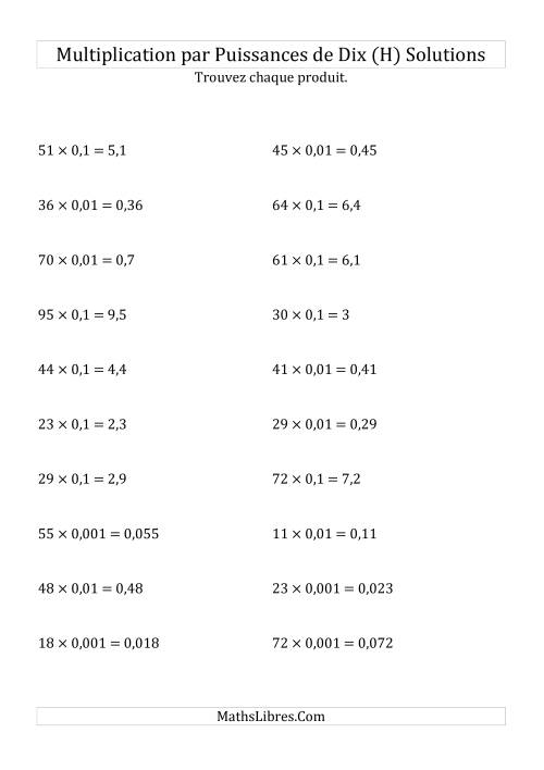 Multiplication de nombres entiers par puissances négatives de dix (forme standard) (H) page 2