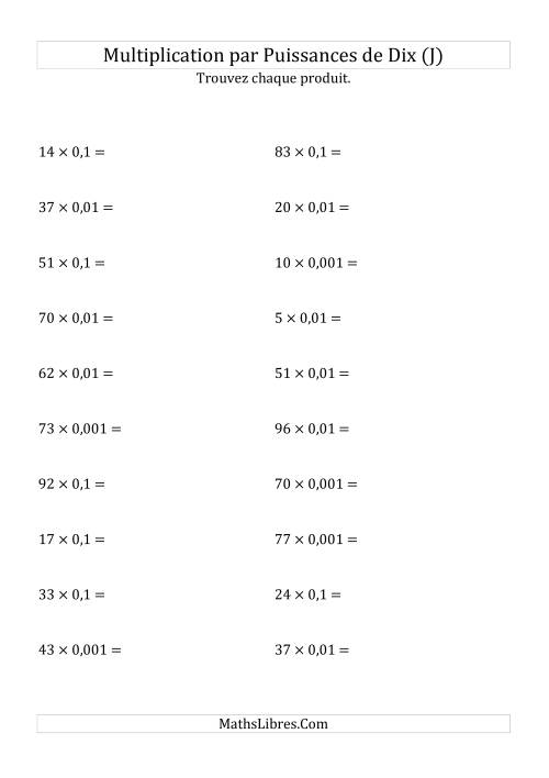 Multiplication de nombres entiers par puissances négatives de dix (forme standard) (J)
