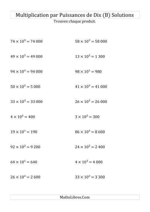 Multiplication de nombres entiers par puissances positives (B) page 2