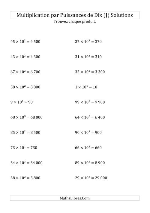 Multiplication de nombres entiers par puissances positives (J) page 2