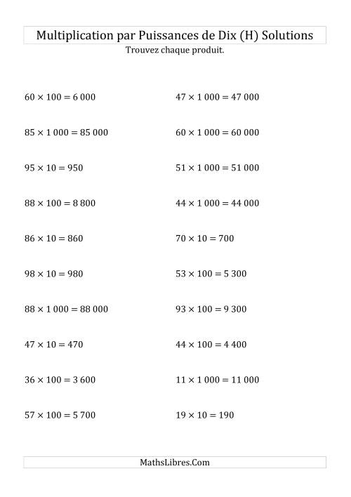 Multiplication de nombres entiers par puissances positives de dix (forme standard) (H) page 2