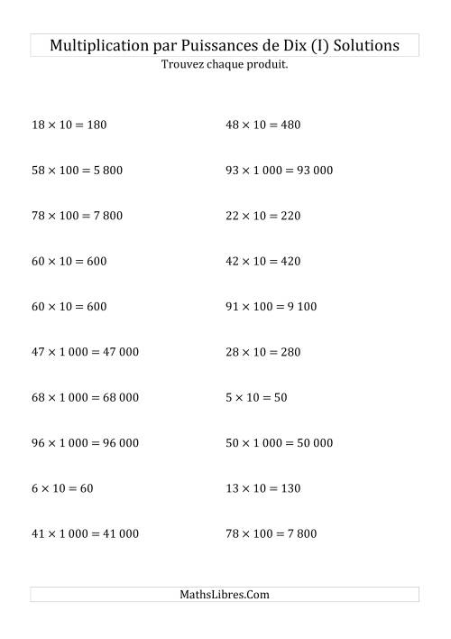 Multiplication de nombres entiers par puissances positives de dix (forme standard) (I) page 2