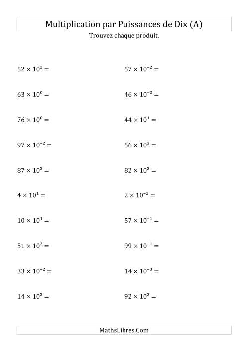 Multiplication de nombres entiers par puissances de dix (A)