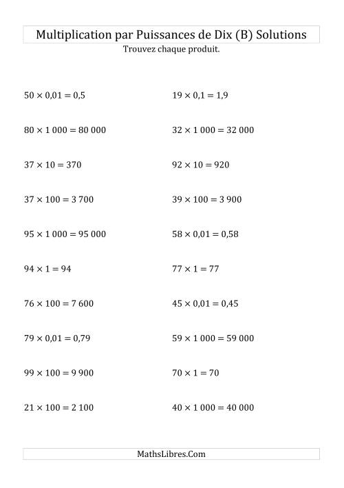 Multiplication de nombres entiers par puissances de dix (forme standard) (B) page 2