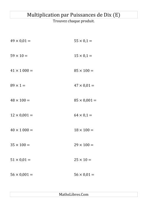 Multiplication de nombres entiers par puissances de dix (forme standard) (E)