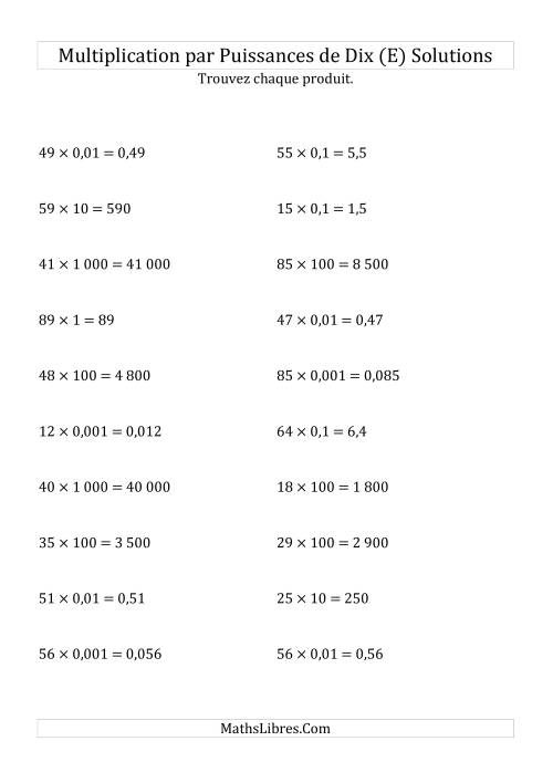 Multiplication de nombres entiers par puissances de dix (forme standard) (E) page 2