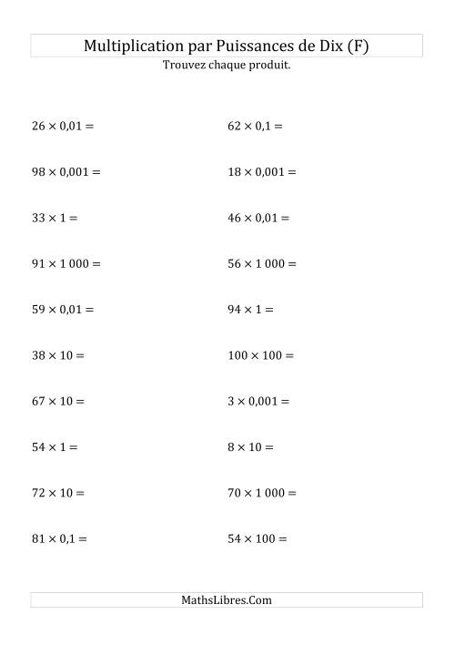 Multiplication de nombres entiers par puissances de dix (forme standard) (F)