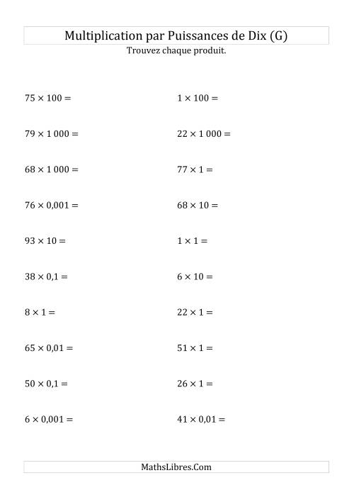 Multiplication de nombres entiers par puissances de dix (forme standard) (G)