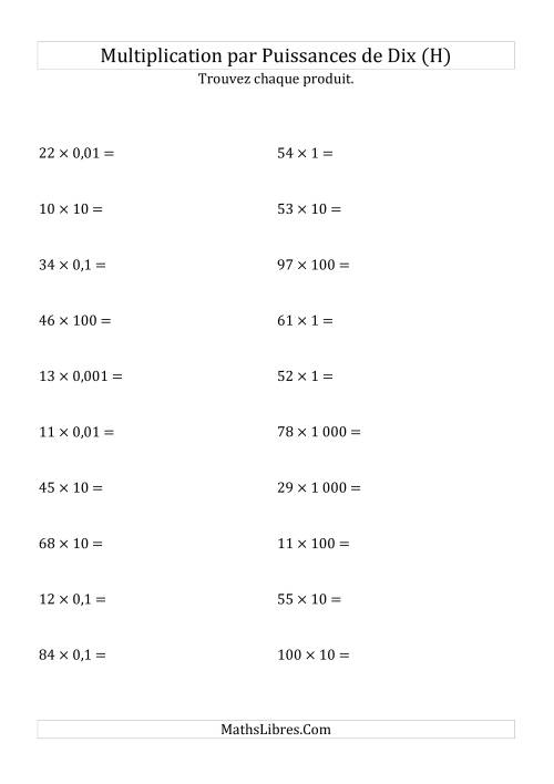 Multiplication de nombres entiers par puissances de dix (forme standard) (H)