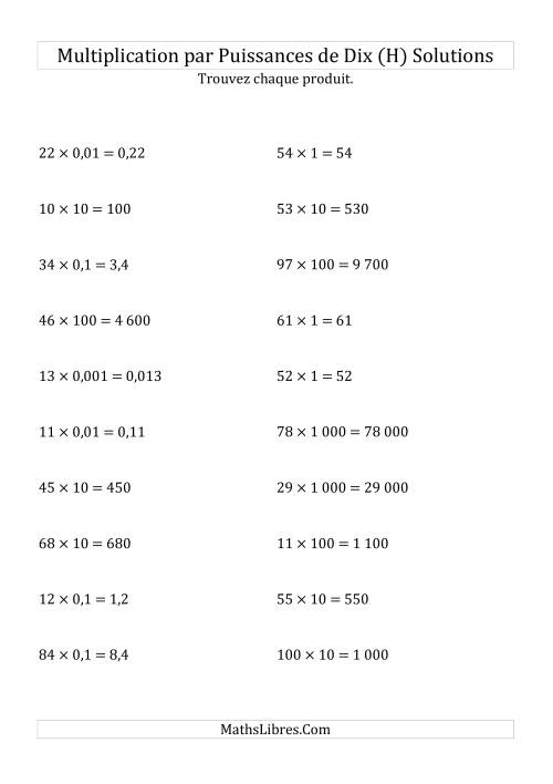 Multiplication de nombres entiers par puissances de dix (forme standard) (H) page 2