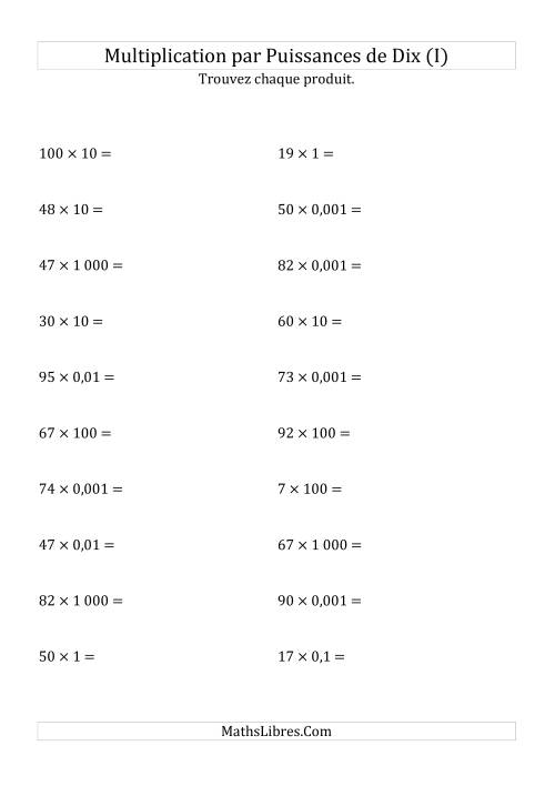 Multiplication de nombres entiers par puissances de dix (forme standard) (I)