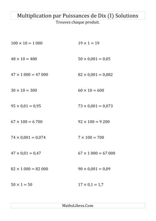 Multiplication de nombres entiers par puissances de dix (forme standard) (I) page 2