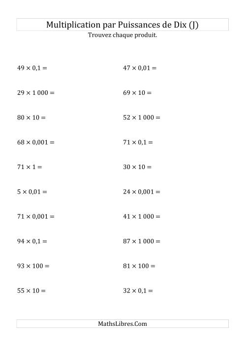 Multiplication de nombres entiers par puissances de dix (forme standard) (J)