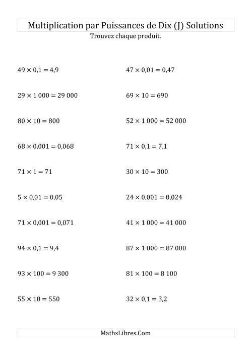 Multiplication de nombres entiers par puissances de dix (forme standard) (J) page 2