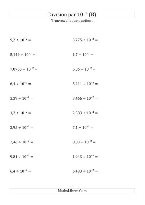 Division de nombres décimaux par 10<sup>-2</sup> (B)