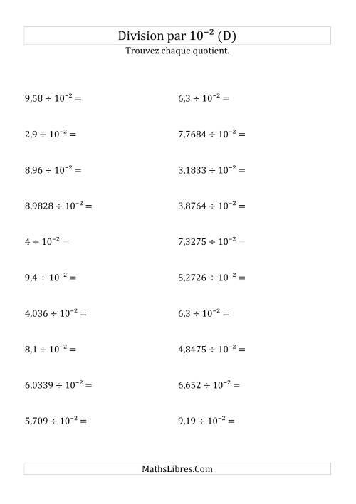 Division de nombres décimaux par 10<sup>-2</sup> (D)